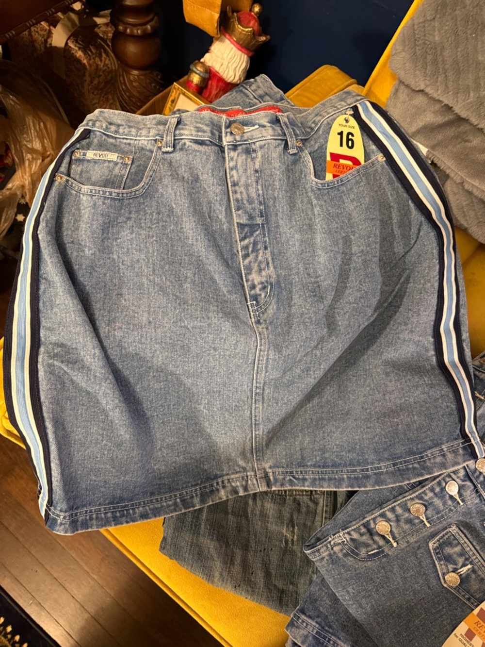 Denim Button-Front Mini Skirt with Side Stripe - Y2K dead stock (RESTOCK)